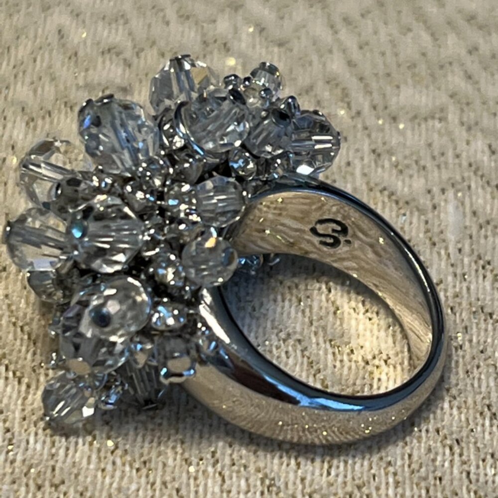 Authentic! ST JOHN SIZE 7 WOMENS DESIGNER JEWELRY SILVER RING CRYSTAL